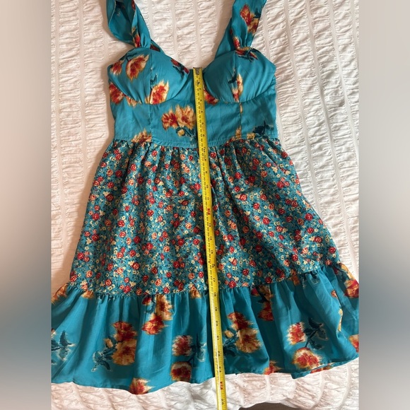 Floral Teal Sleeveless Dress - Picture 10 of 11